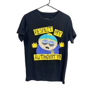 South Park Respect My Authority Cartman Graphic Tee Small Black Y2K Cartoon